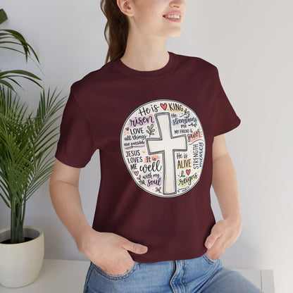 Christian Cross Faith T-Shirt — He Is Risen Inspirational Graphic Tee