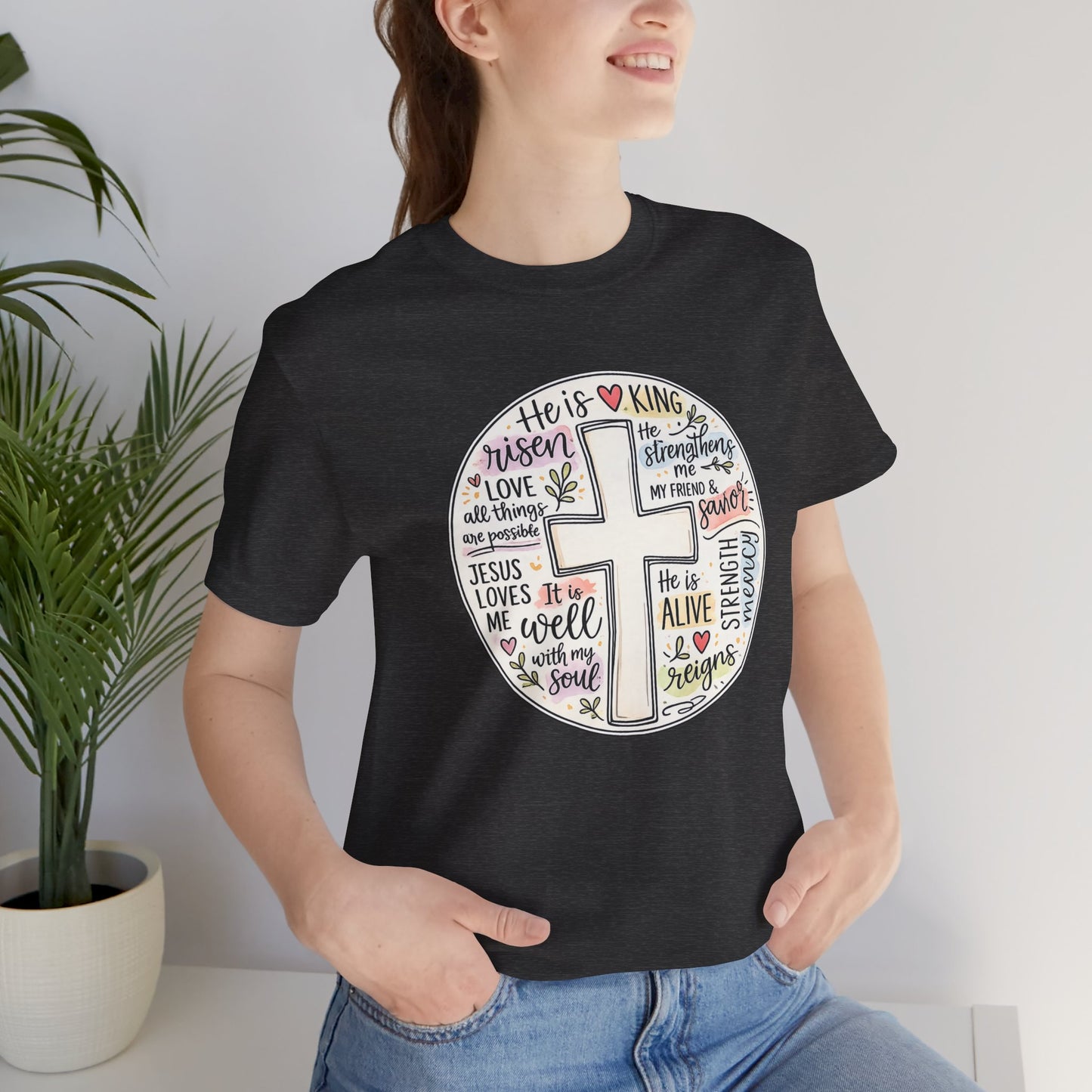 Christian Cross Faith T-Shirt — He Is Risen Inspirational Graphic Tee