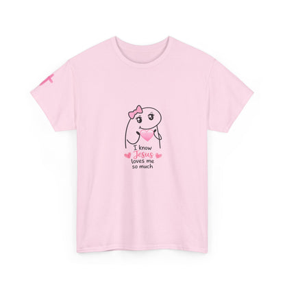 She Is Worthy T-Shirt — "I Know Jesus Loves Me" Pink Bow Christian Tee (Proverbs 31)