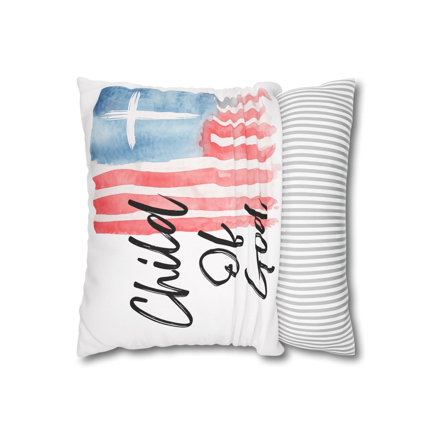 Child of God Patriotic Flag Pillowcase — Square Decorative Throw Pillow