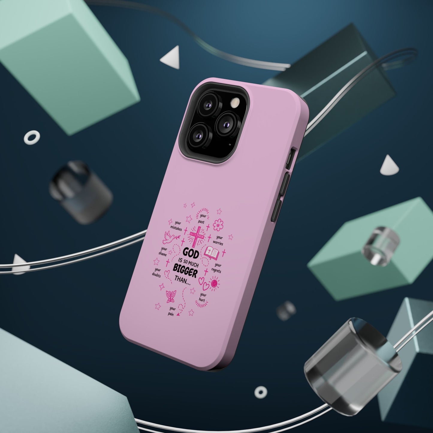Pink Faith Phone Case — "God Is So Much Bigger Than..." Magnetic Impact-Resistant Case