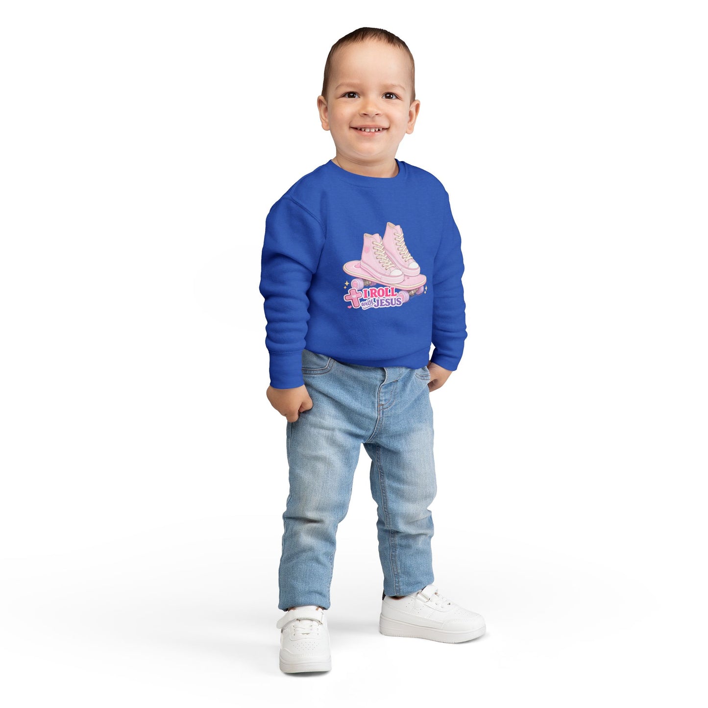 Toddler Sweatshirt — "I Roll With Jesus" Christian Toddler Tee