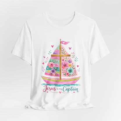 Jesus Is My Captain Floral Sailboat T-Shirt