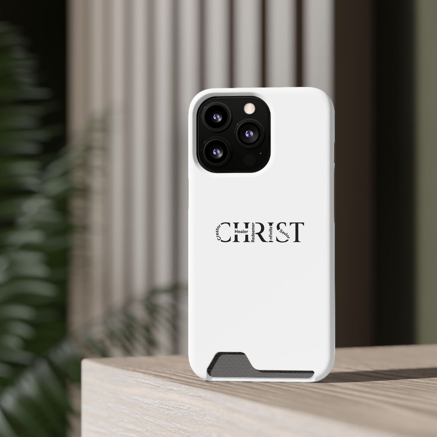 Christian Phone Card Case — Minimal 'CHRIST' Text Wallet Phone Case