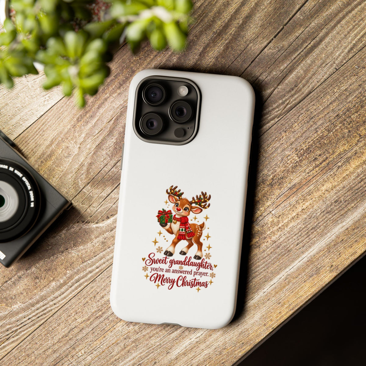 Christmas Reindeer Phone Case — “Sweet granddaughter you’re an answered prayer” Holiday Phone Cover