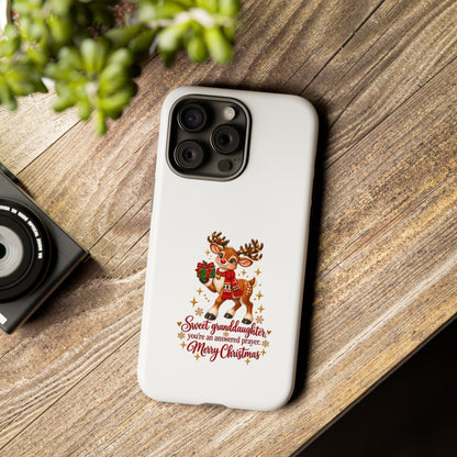 Christmas Reindeer Phone Case — “Sweet granddaughter you’re an answered prayer” Holiday Phone Cover