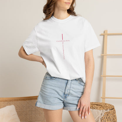 Minimalist Cross Tee — Subtle Vertical 'I Crossed Your Line' Graphic