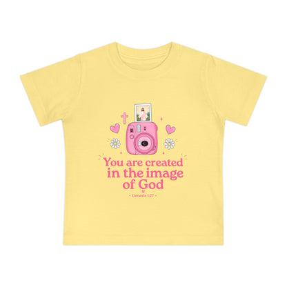 Baby T-Shirt — "You Are Created in the Image of God" Pink Camera Christian Tee