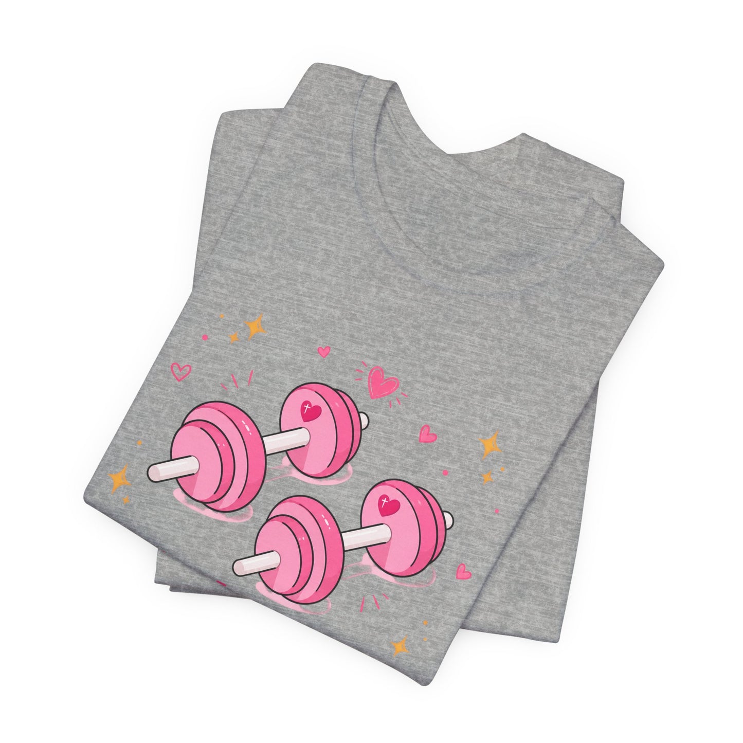 Christian Fitness T-Shirt — “The Joy of the Lord is My Strength” Pink Dumbbells Tee