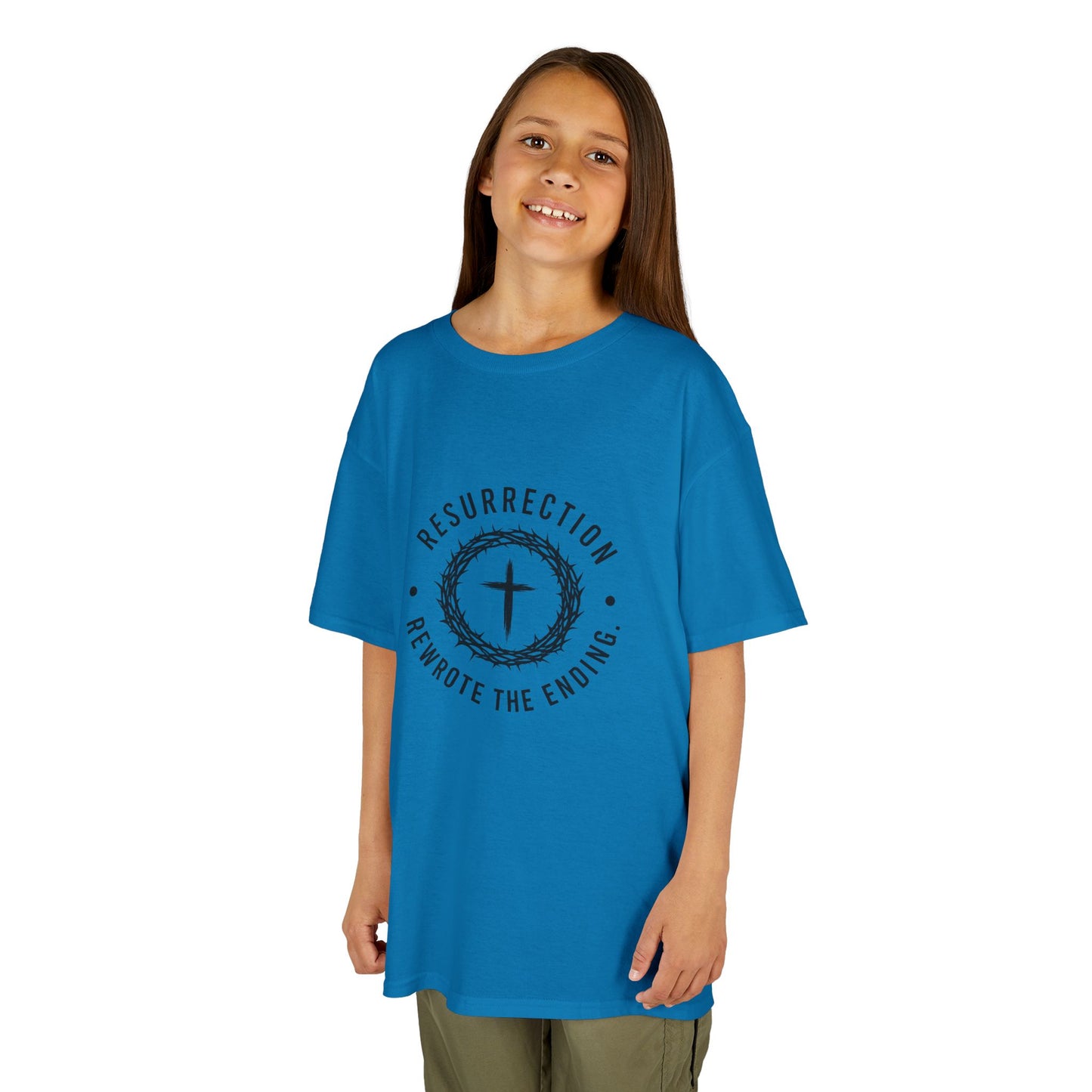 UNISEX KIDS Tee — 'Resurrection: He Wrote the Ending' Cross Graphic