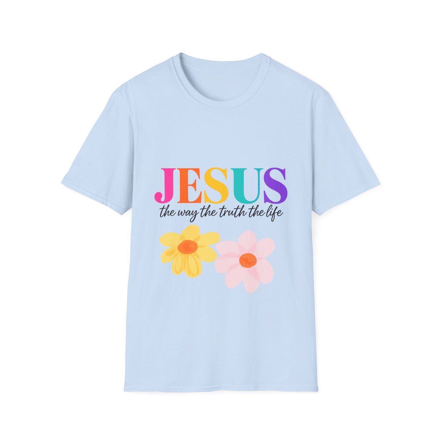 Jesus Floral Rainbow T-Shirt — "Jesus the way the truth the life" Christian Tee