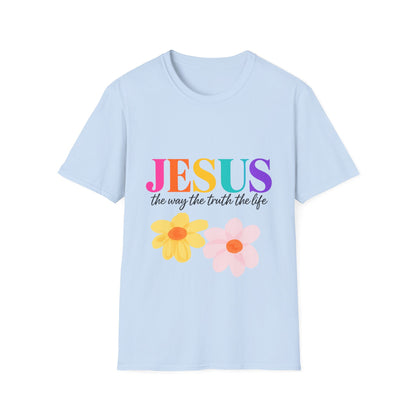 Jesus Floral Rainbow T-Shirt — "Jesus the way the truth the life" Christian Tee