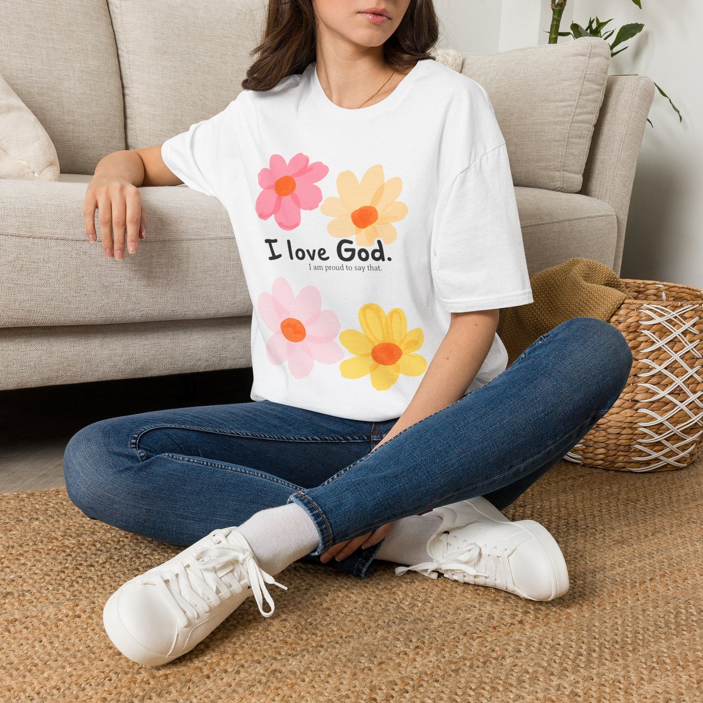 Christian Floral T‑Shirt — "I Love God" Cute Flower Faith Tee