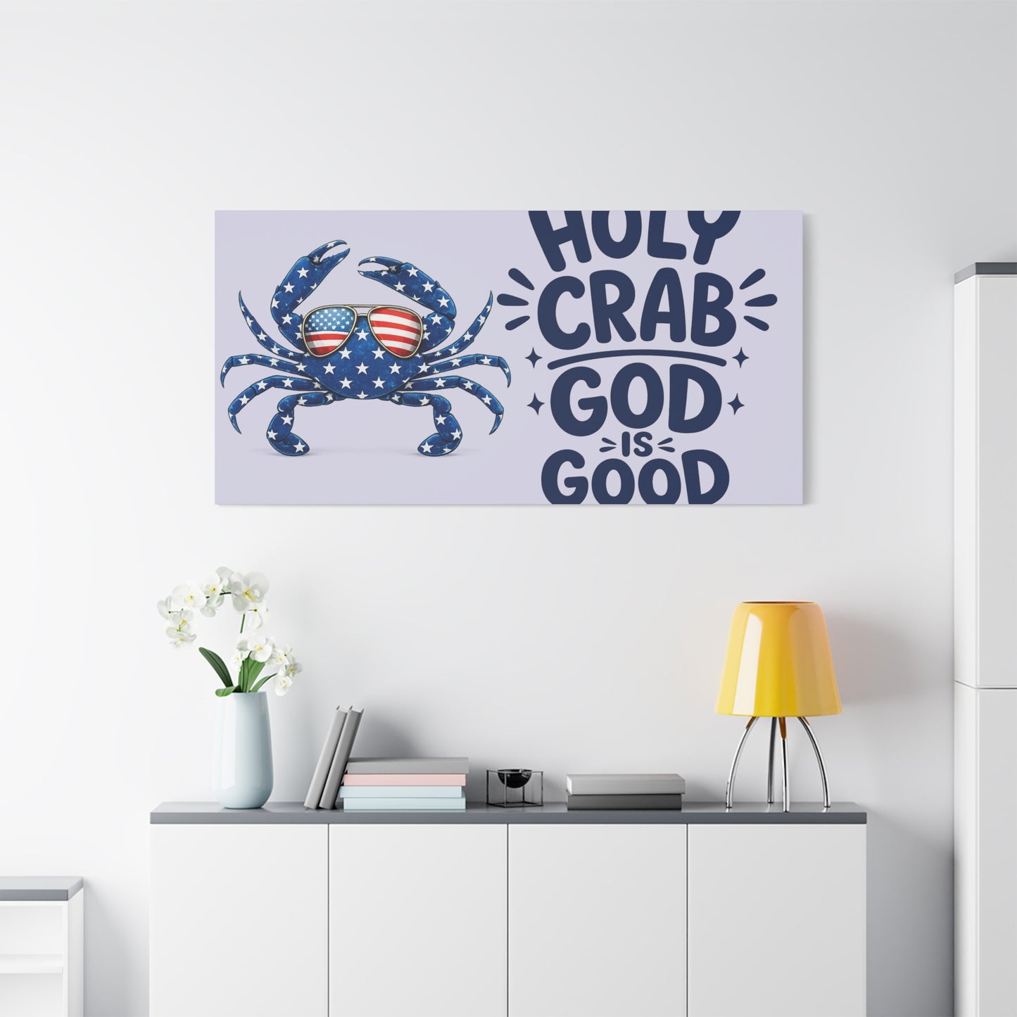 Patriotic Crab Canvas — "Holy Crab God Is Good" Wall Art