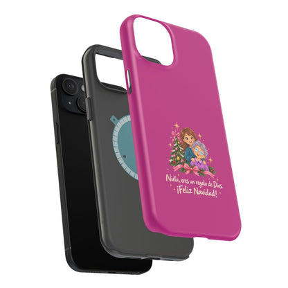 Magenta Christmas Grandma Phone Case — "Abuela, eres un regalo de Dios. ¡Feliz Navidad!" Magnetic Impact-Resistant