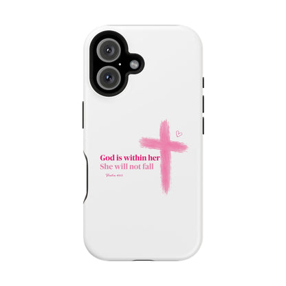 Phone Case — "God is within her, She will not fall" Pink Cross Magnetic Impact-Resistant Case