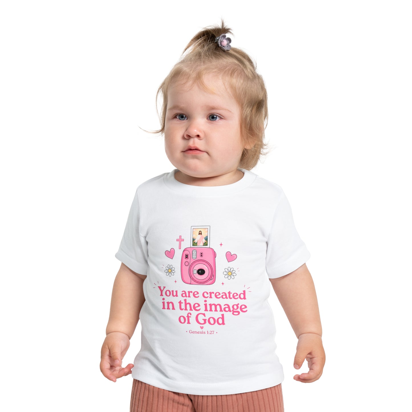 Baby T-Shirt — "You Are Created in the Image of God" Pink Camera Christian Tee