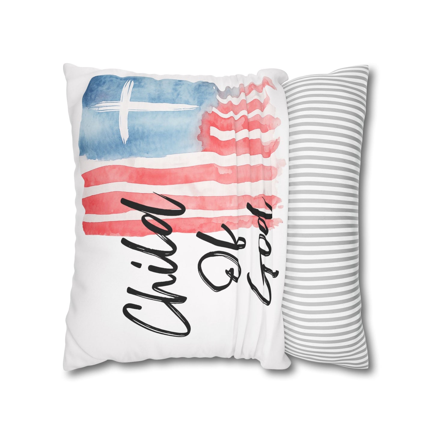 Child of God Patriotic Flag Pillowcase — Square Decorative Throw Pillow