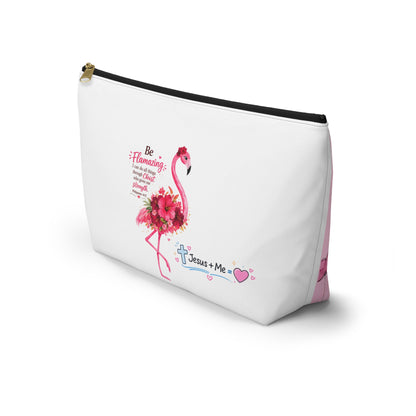 Flamingo Floral Accessory Pouch — Pink T‑Bottom Makeup Bag