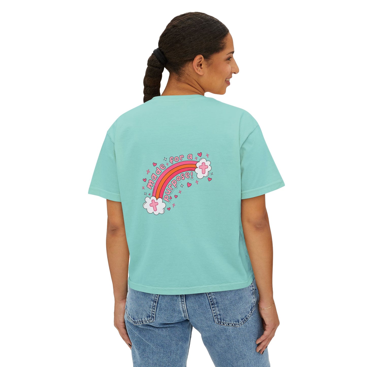 Pray Pray Pray Women's Boxy Tee — Pink Faith Floral Graphic