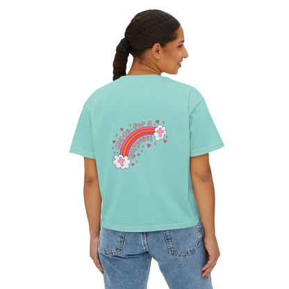 Pray Pray Pray Women's Boxy Tee — Pink Faith Floral Graphic