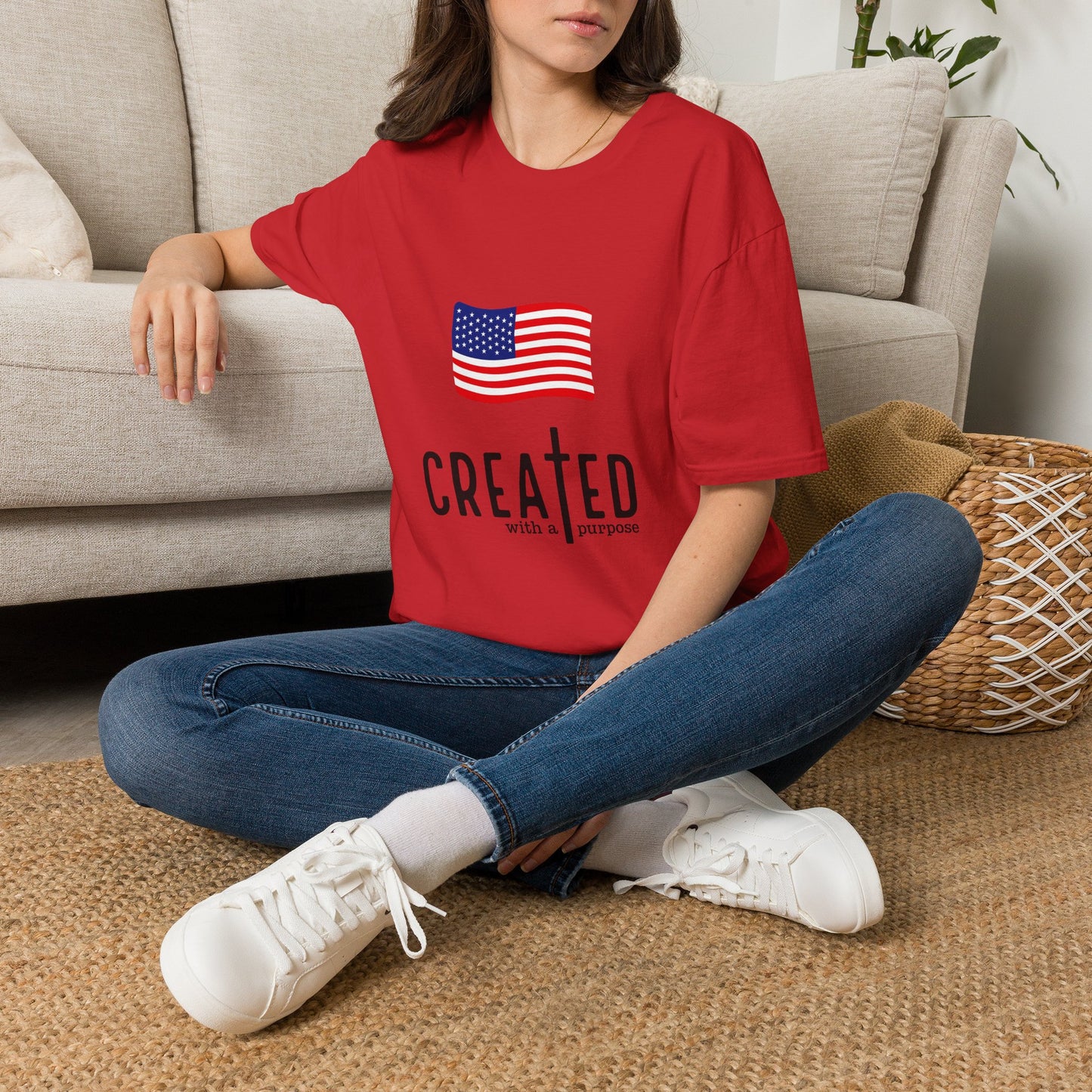 USA Flag T-Shirt — "Created with a Purpose" Patriotic American Tee