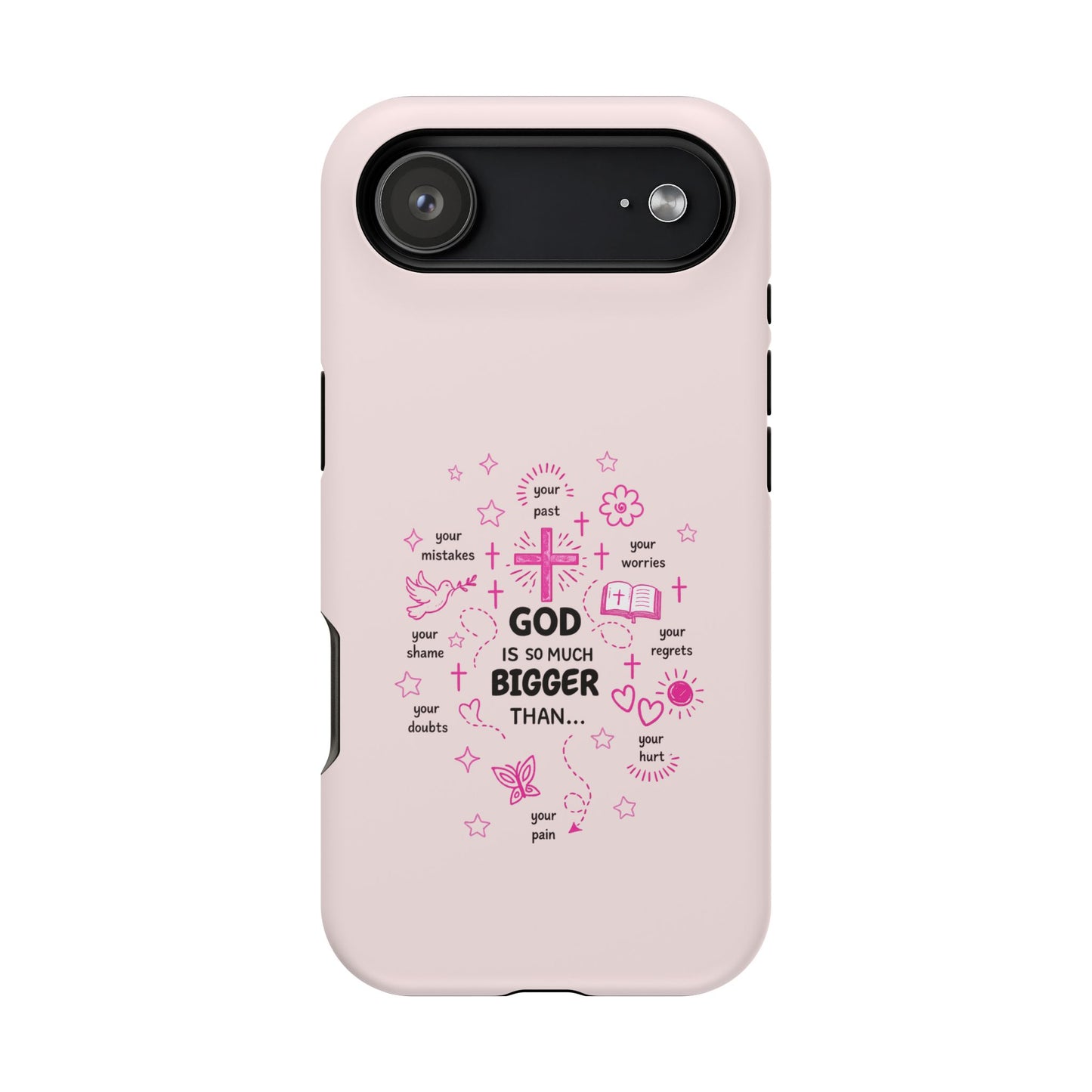 Pink Christian Phone Case — "God Is So Much Bigger Than..." Magnetic Impact-Resistant Case