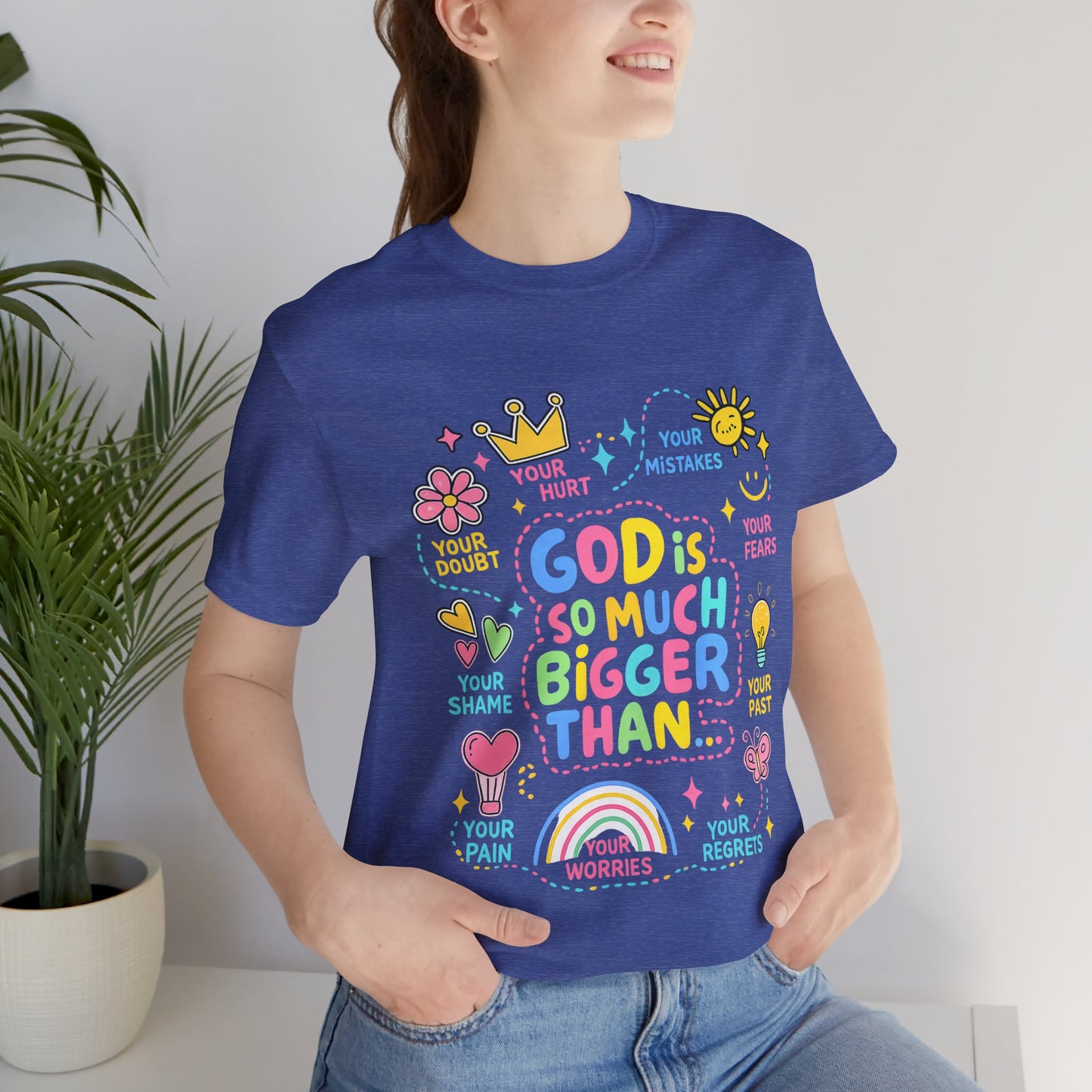Christian T‑Shirt — "God Is So Much Bigger Than..." Pastel Faith Tee
