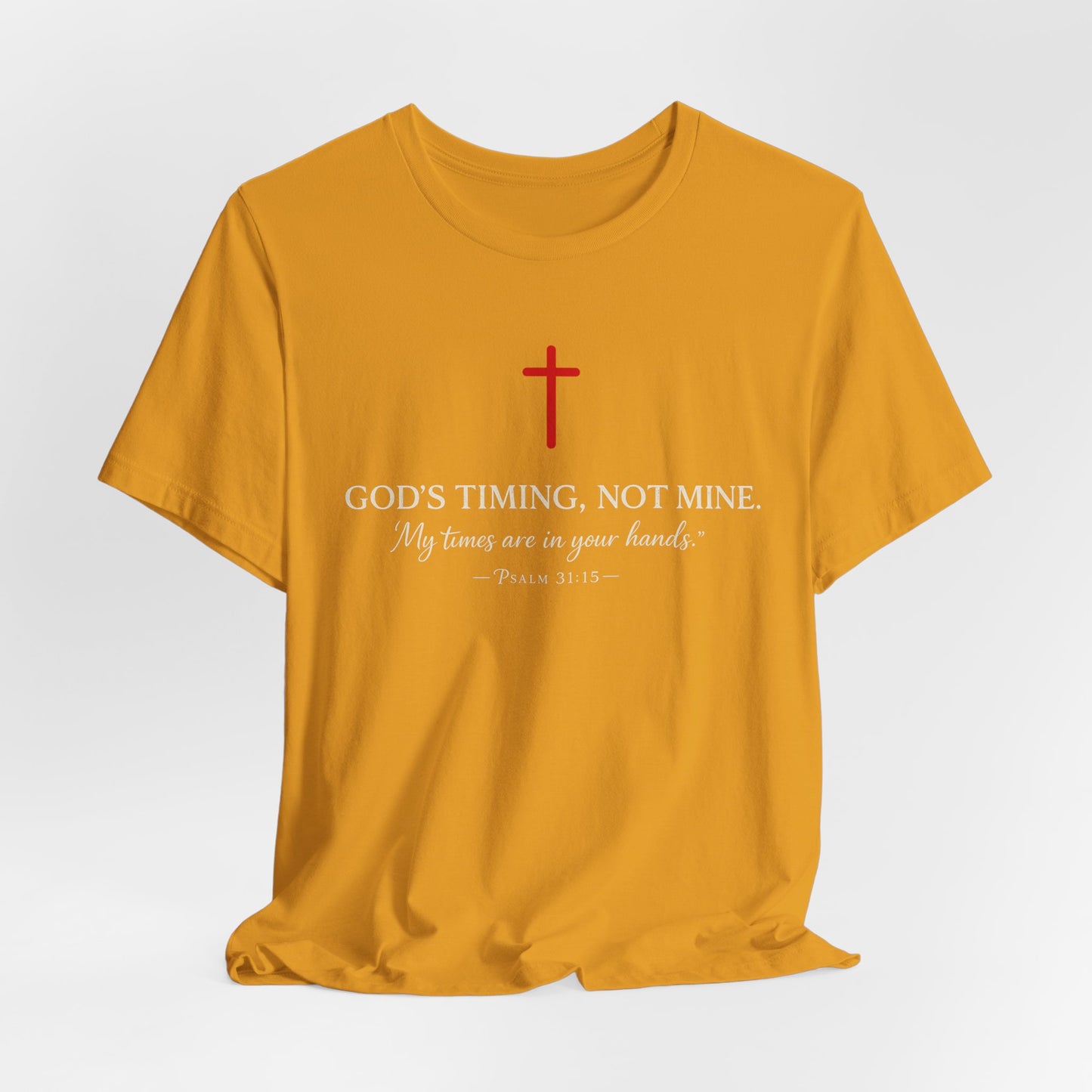 Faith Cross T‑Shirt — "God's Timing, Not Mine" Inspirational Christian Tee