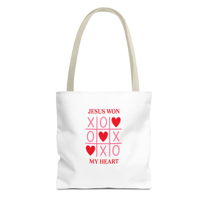 Tote Bag — "Jesus Won My Heart" Christian Scripture Heart Tic‑Tac‑Toe Design