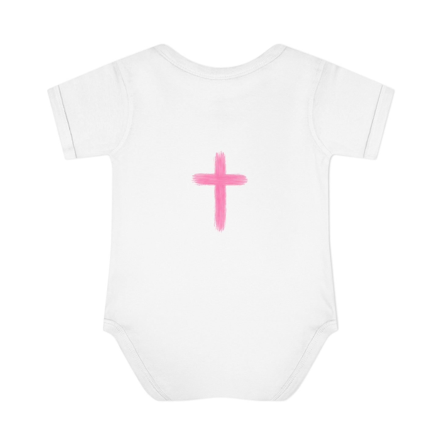 Infant Bodysuit – "God Is Within Her She Will Not Fall" Pink Cross Christian Baby Onesie