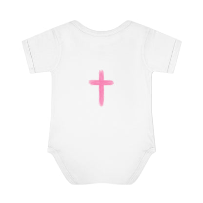 Infant Bodysuit – "God Is Within Her She Will Not Fall" Pink Cross Christian Baby Onesie