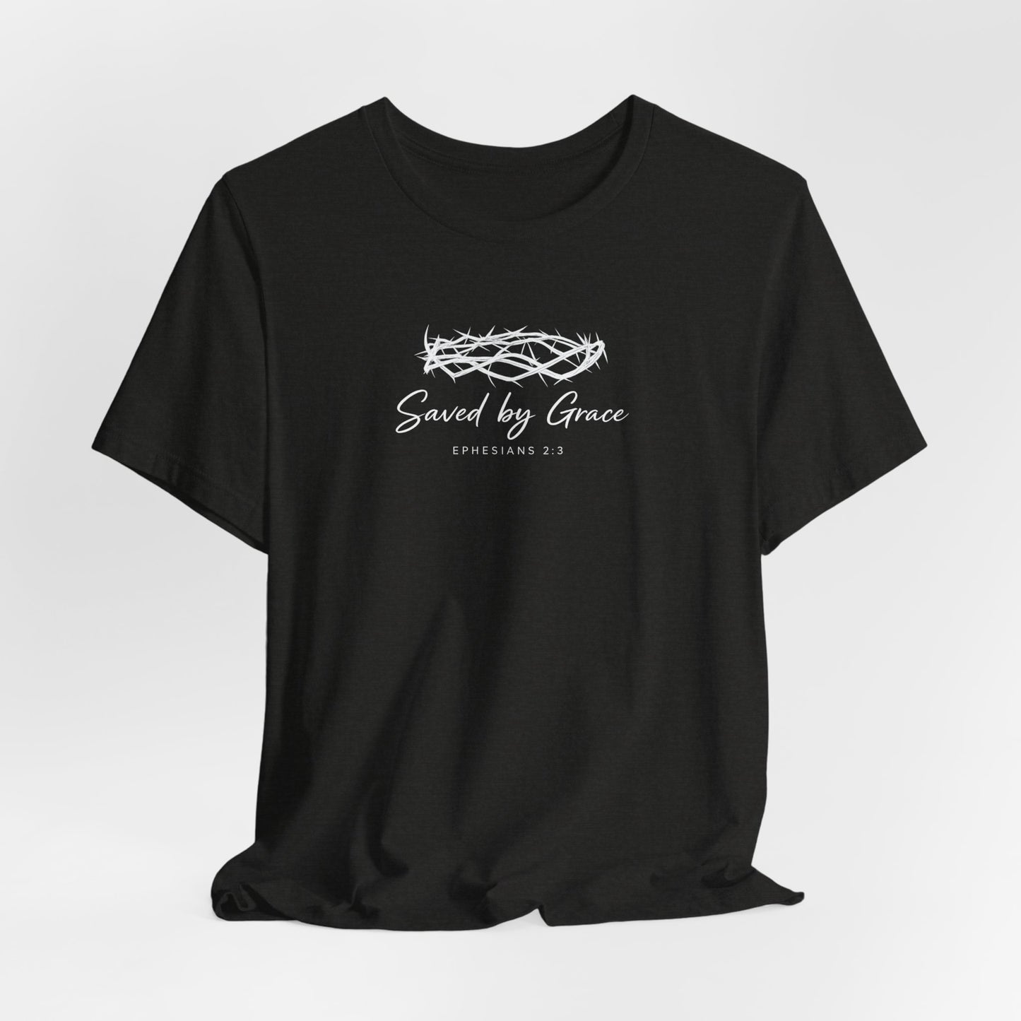 Faith Over Fear T-Shirt — "Saved by Grace" Christian Tee (Heart & Crown)