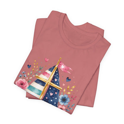 Jesus Is My Caption Sailboat T-Shirt — Floral Patriotic Christian Tee