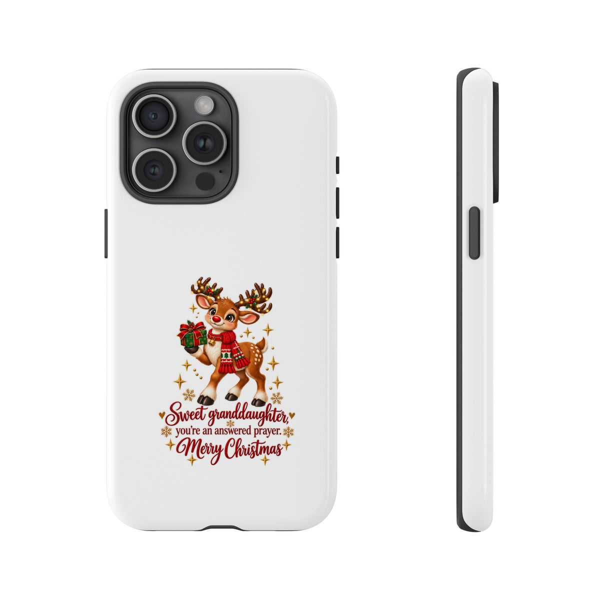 Christmas Reindeer Phone Case — “Sweet granddaughter you’re an answered prayer” Holiday Phone Cover