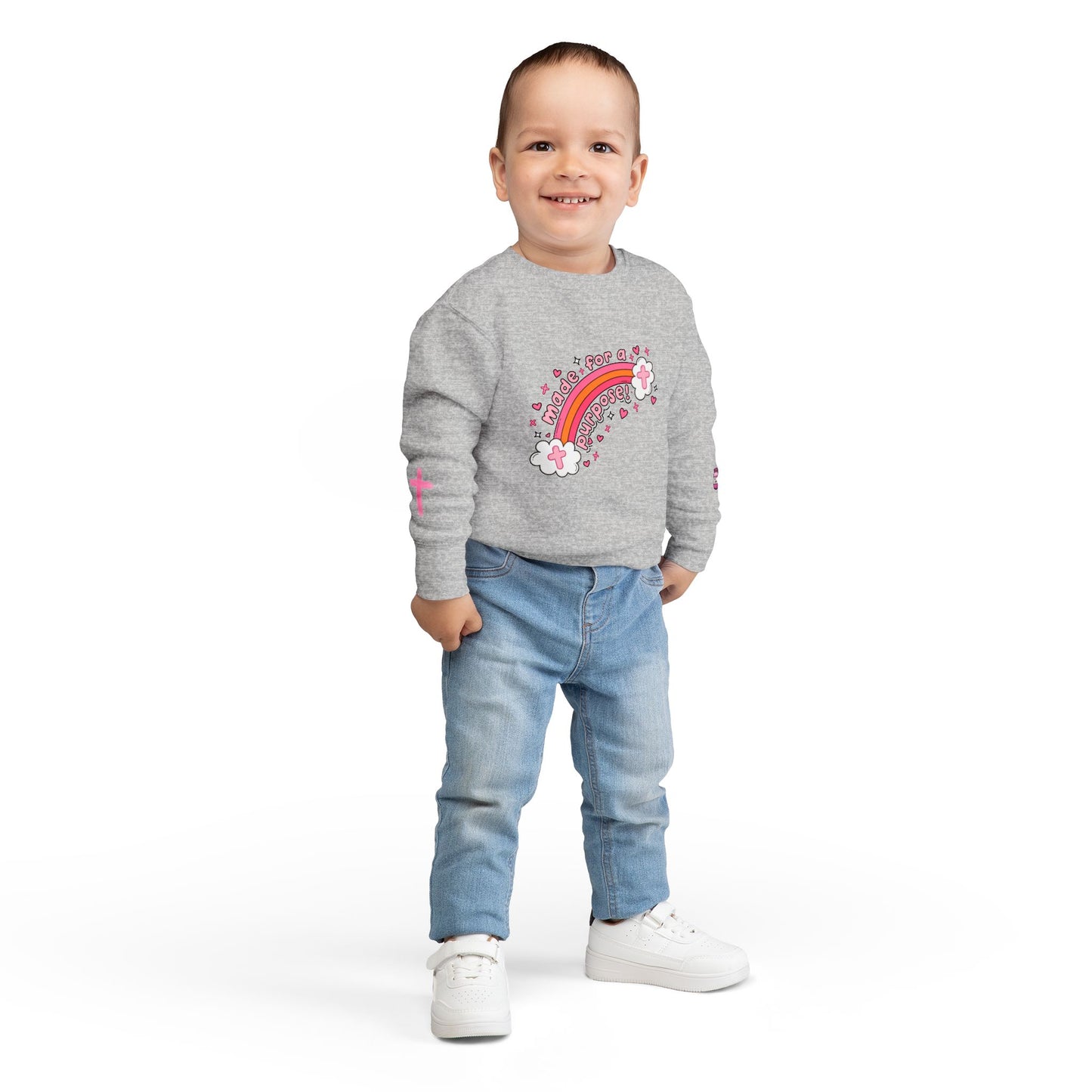 Toddler Sweatshirt — 'Made for a Purpose' Rainbow & 'God's Timing is Perfect' Pink Graphic