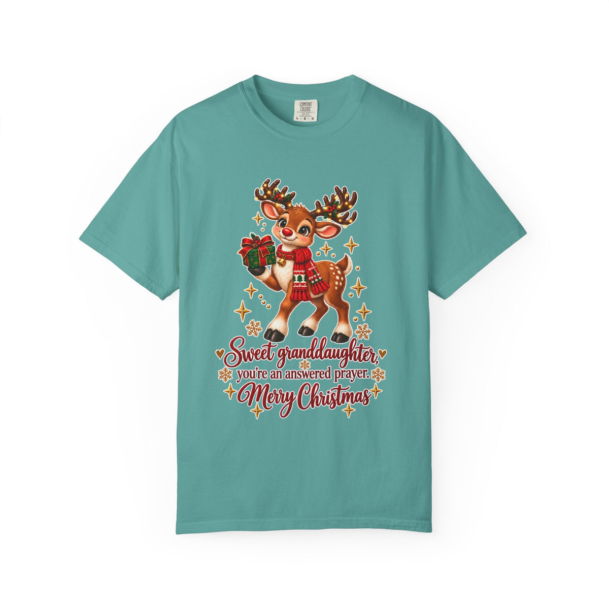 Christmas Reindeer T-Shirt — "Sweet Granddaughter You're an Answered Prayer" Holiday Tee