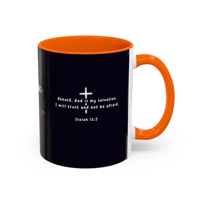 Christian faith gift  Coffee Mug — 'Tetelestai' Cross Design with Isaiah 12:2 Scripture (11/15oz Accent Mug)