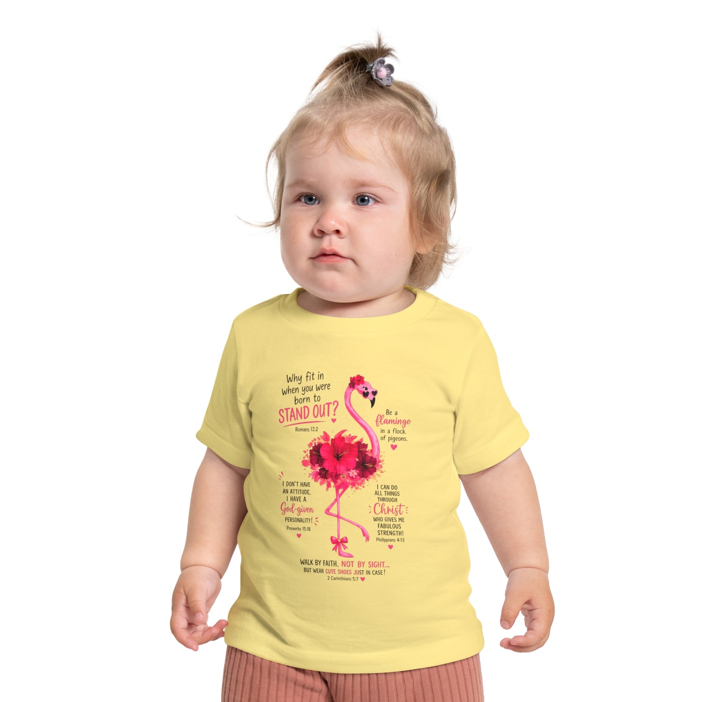 Baby T-Shirt — Pink Flamingo ‘Stand Out’ Christian Design (Jesus + Me)