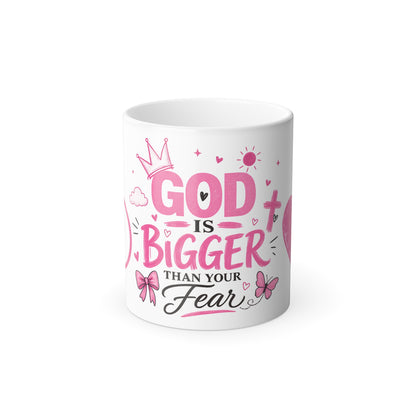 Color-Changing Mug — "God Is Bigger Than Your Fear" Inspirational Christian Coffee Cup, 11oz