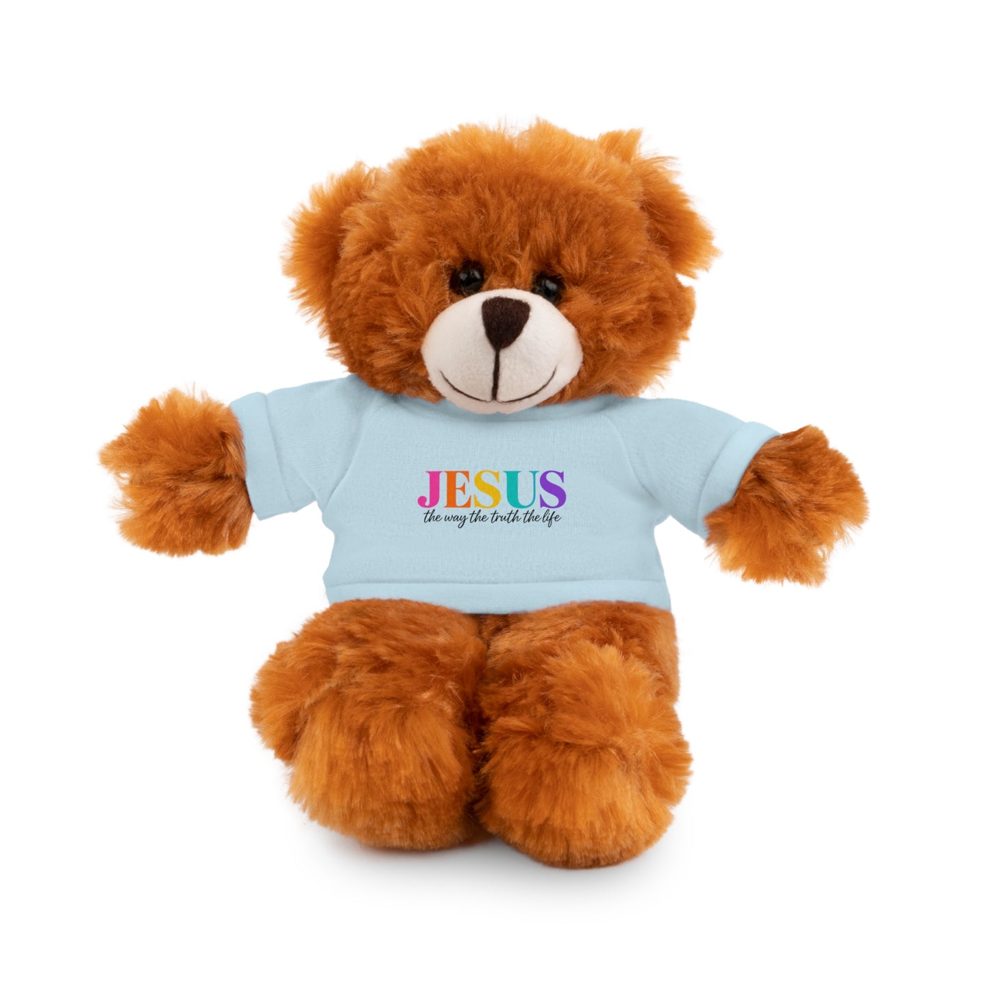 Jesus Rainbow Tee Teddy Bear - Plush Stuffed Animal with Faith Shirt