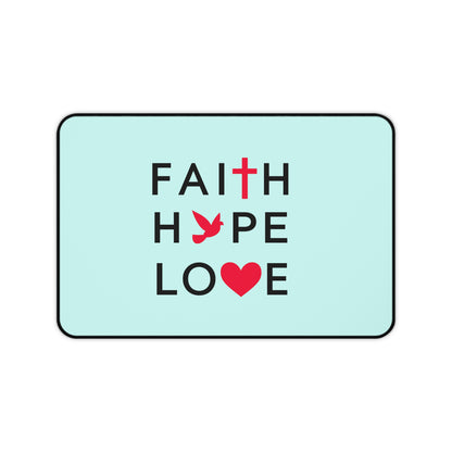 Faith Hope Love Desk Mat — Christian Inspirational Mousepad with Cross, Dove & Heart
