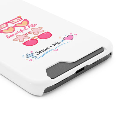 Jesus + Me Phone Card Case — "Beautiful Life" Pink Sunglasses Christian Wallet Case