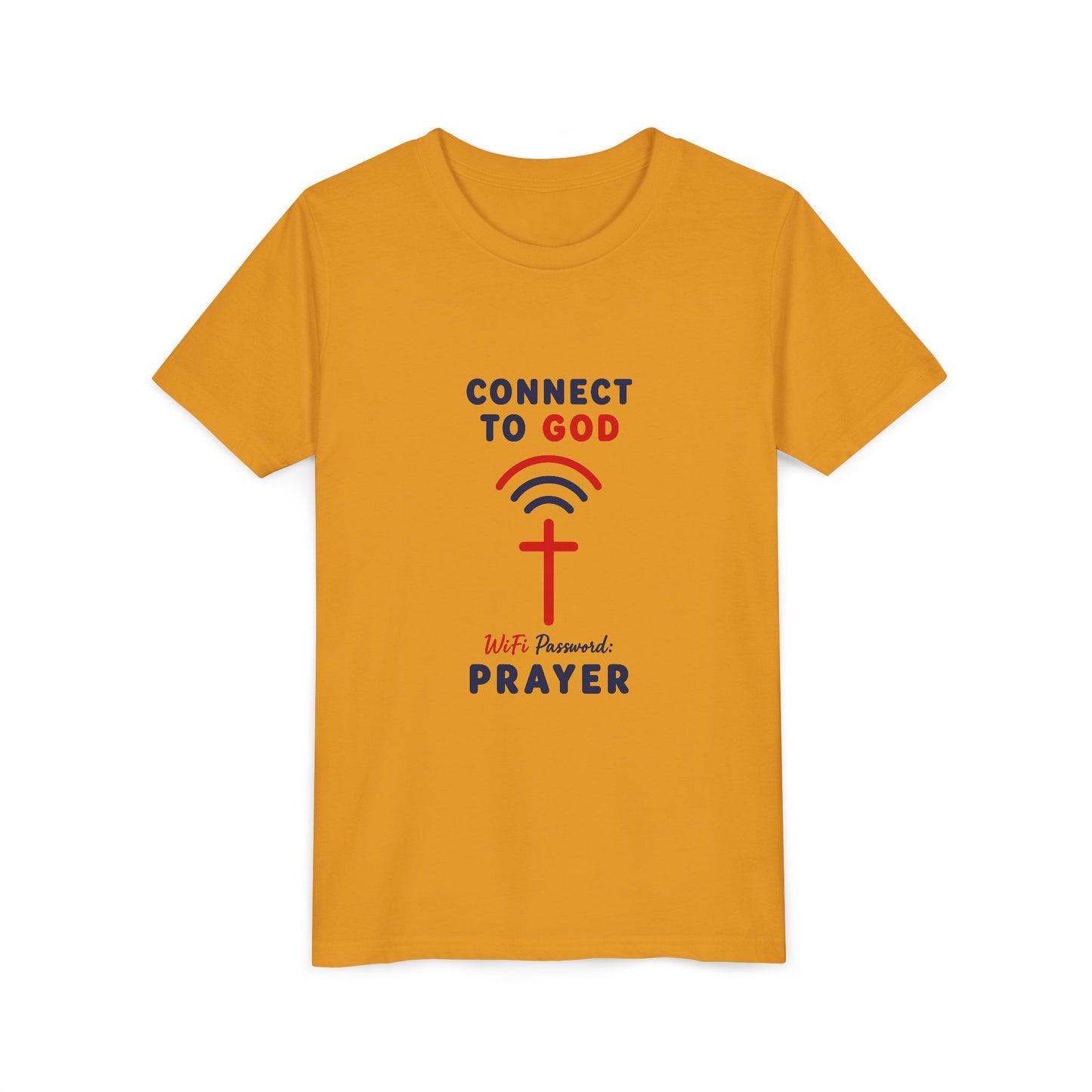 Youth Tee — "Connect to God" Prayer Wi-Fi Cross Shirt