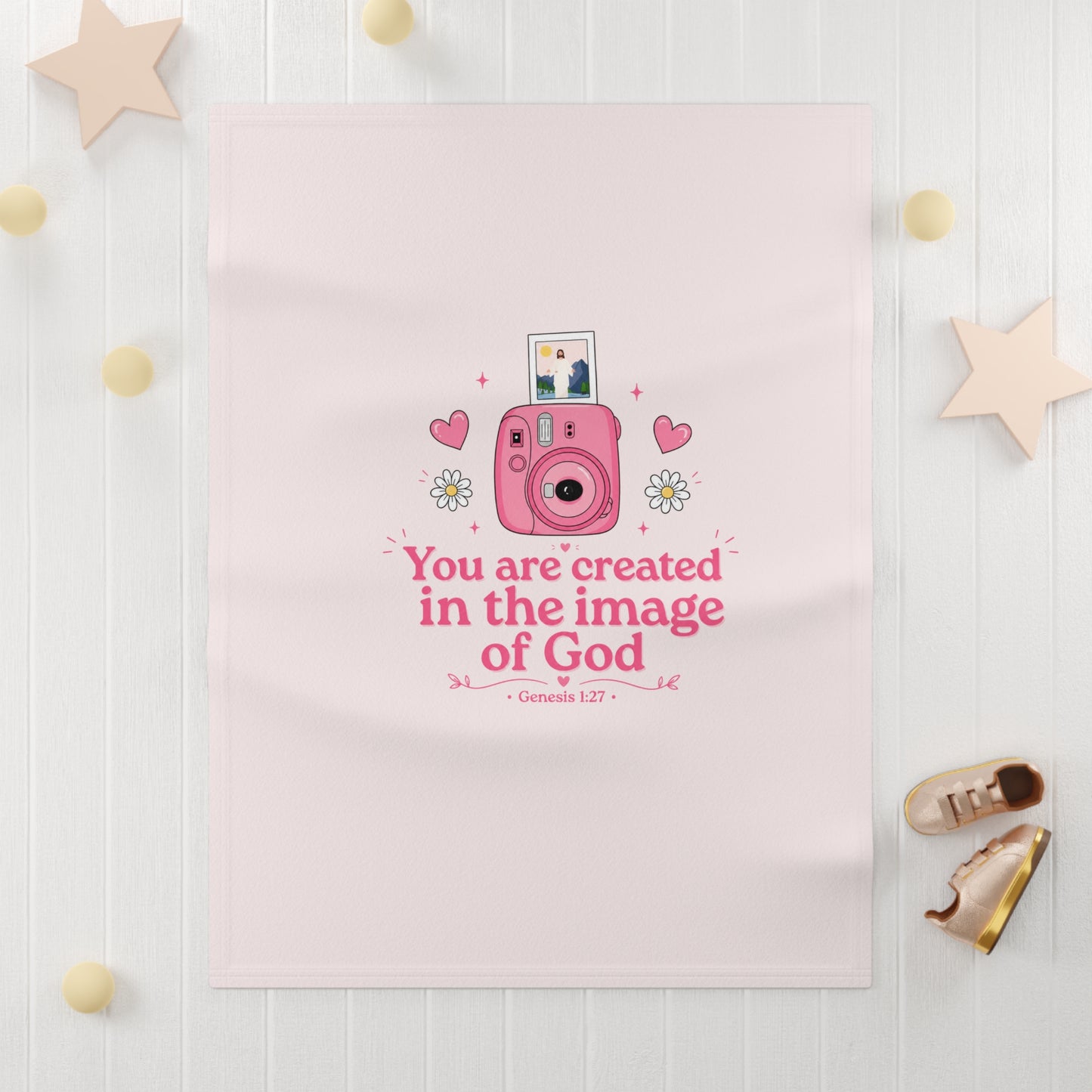 Baby Blanket — "You are created in the image of God" Pink Fleece (Genesis 1:27)