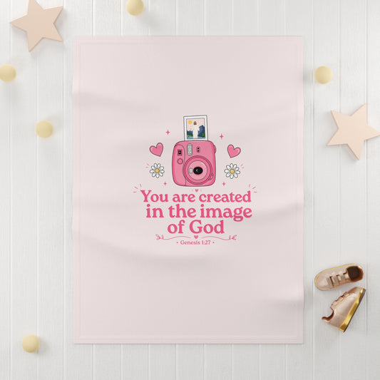 Baby Blanket — "You are created in the image of God" Pink Fleece (Genesis 1:27)