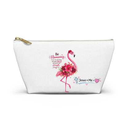 Flamingo Floral Accessory Pouch — Pink T‑Bottom Makeup Bag