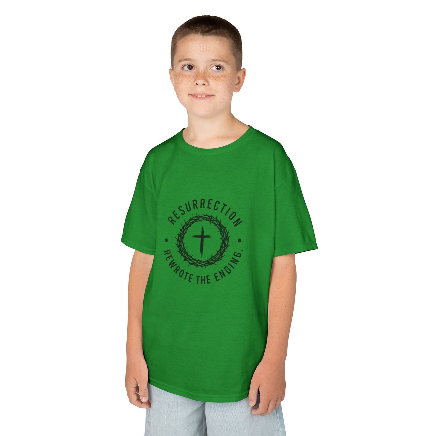 UNISEX KIDS Tee — 'Resurrection: He Wrote the Ending' Cross Graphic