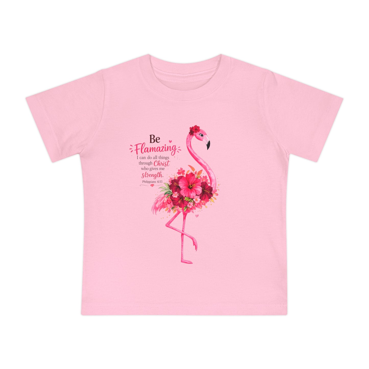 Baby T-Shirt — Pink Floral Flamingo "Be Flamazing" with XOXO Back (Infant Tee)