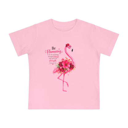 Baby T-Shirt — Pink Floral Flamingo "Be Flamazing" with XOXO Back (Infant Tee)